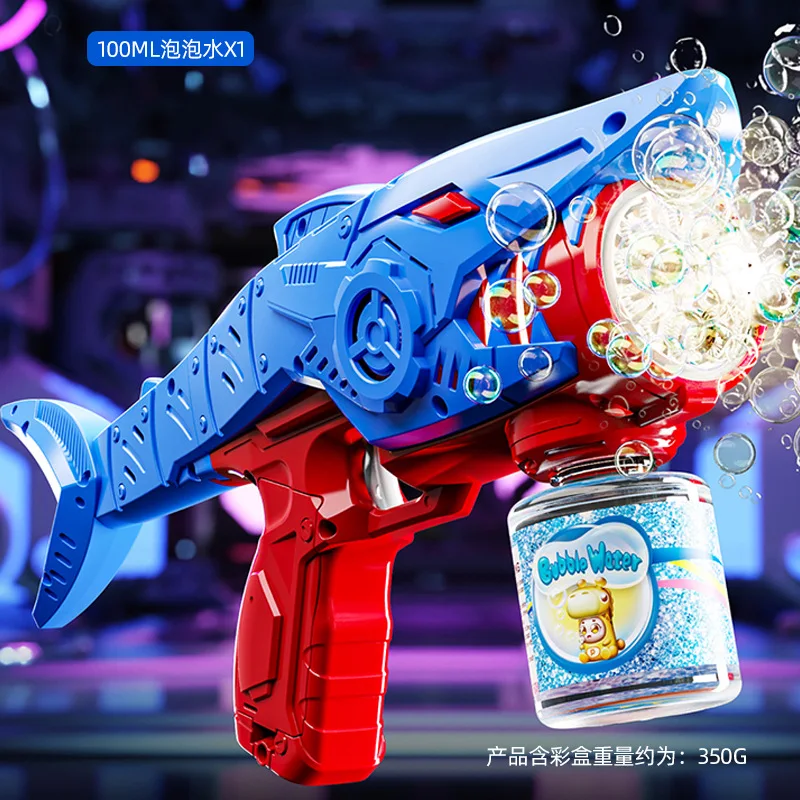 Giocattolo per pistola a bolle di squalo senza perdite tenuto in mano per bambini, soffiaggio di bolle elettrico completamente automatico, giocattolo per pistola ad acqua