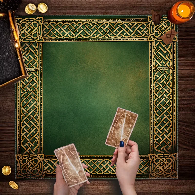 1pc Vintage Green Line‑Print Tablecloth, Card Game Mat, Furniture & Coffee Table Cover, Party Tablecloth for Mahjong