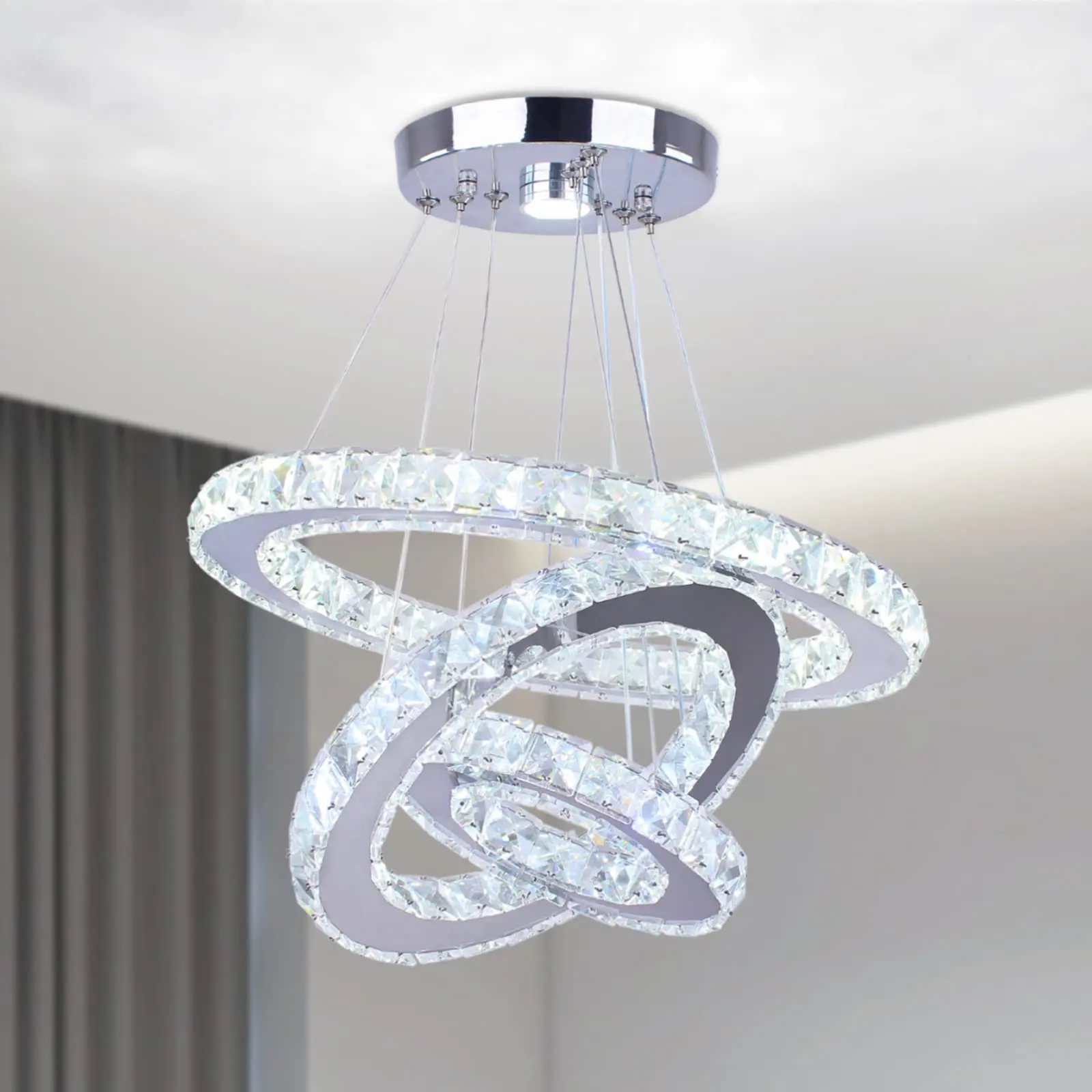 

Crystal Pendant Light 3 Rings LED Chandelier DIY Ceiling Pendant Light Round Adjustable Hight Dining Room Bedroom Living Room