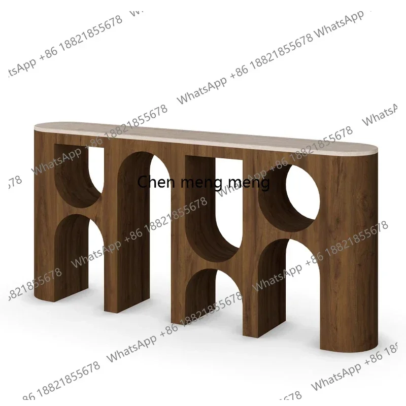 

Z136 Wabi-sabi medieval style solid wood entrance table French retro travertinestone end against the wall