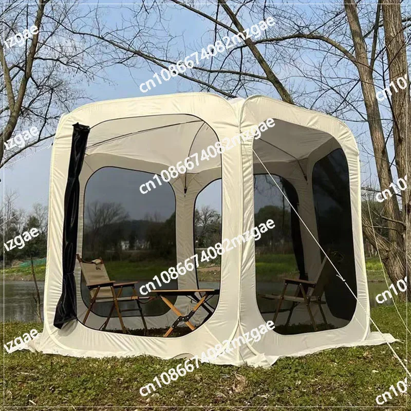 Leisure tent, outdoor multi person travel, picnic, barbecue, camping tent, portable panoramic quick opening tent, six sided mesh