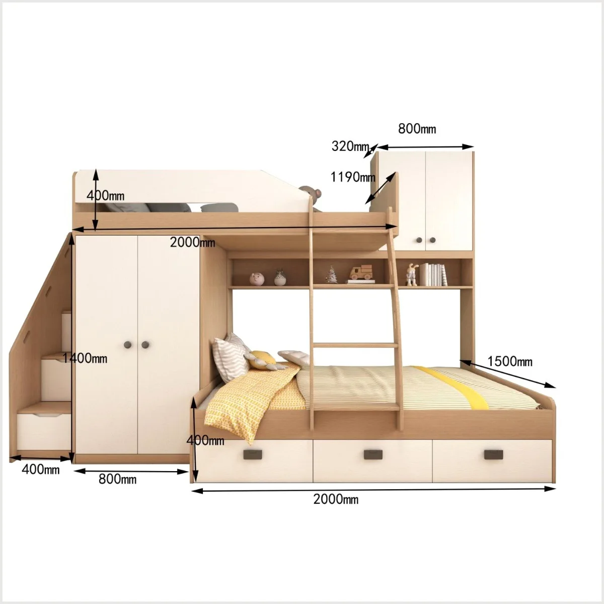@Dislocated upper and lower beds, staggered small apartment, double-layer children's high and low beds with desks, integrated