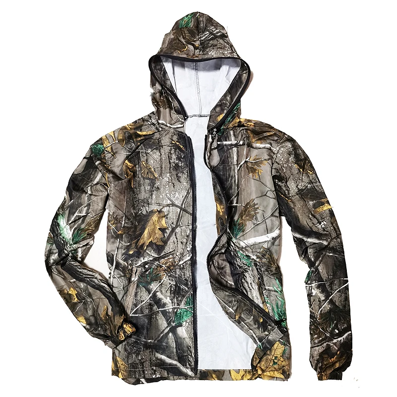 Summer Thin Soft Breathable Fishing Sun Protection Clothes Anti-Mosquito Fishing Hoodies Bionic Camouflage Sports Hunting Jacket