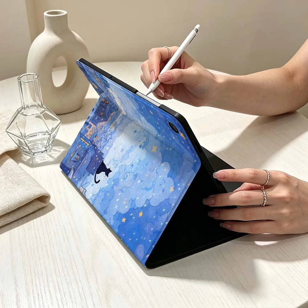 Art Starry Cat Pattern Soft Pen Tray Tablet Case For Samsung Galaxy Tab S11 S10 S9 S8 S7 S6 A11 A9 A8 A7 Lite FE Plus