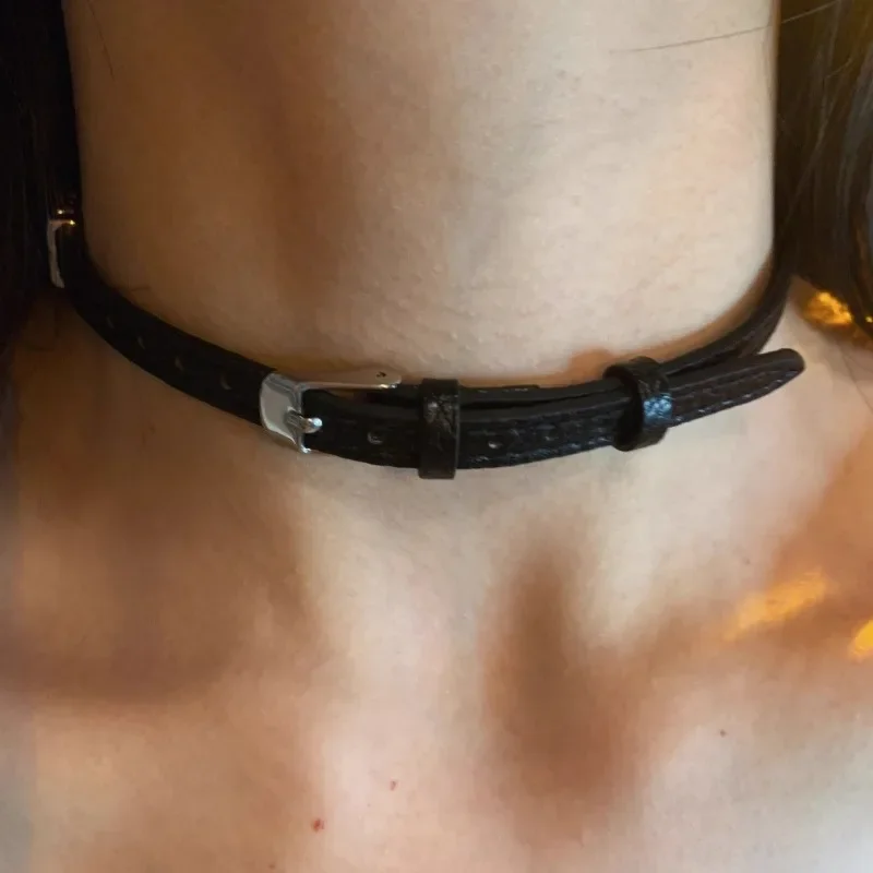 Gothic Belt Buckle Neckchain Necklace Punk Dark Stackable Leather Unique Y2K Necklaces for Men Women Simple Choker Jewelry
