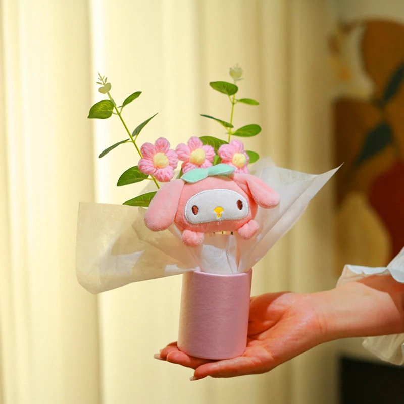 Cute Sanrio Hello Kitty Plush Doll Bouquet Cartoon Cinnamoroll Kuromi My Melody Plushie Toys Flower Girl&Child Holiday Gifts