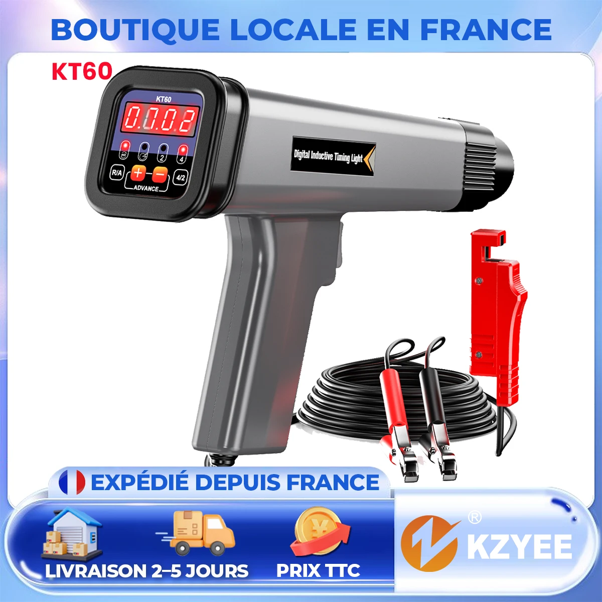 KZYEE KT60 Digitale Timing Light 12V Inductief Ontstekingsgereedschap met RPM & Advance Hoek voor 2/4-takt benzinemotoren Auto's