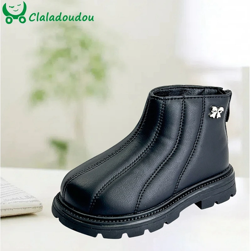 

Claladoudou Girls Ankle Boots For Spring Autumn,Sewing Zip Boots For Kids Woman,Solid Khaki Black Microfiber Leather Shoes