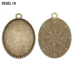 REGELIN Big Size Pendant Blank Base Settings Cabochon Cameo Tray Bezel 5pcs Fit 40x50mm Cabochons Cameo DIY Necklace Findings