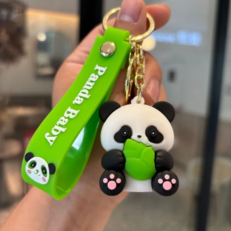 Cartoon bamboo panda key chain cute panda couple bag pendant holiday baby catching machine small gift cute keychain