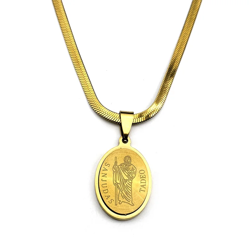 Hip Hop San Judas Pendant Necklace for Women Men Stainless Steel Gold Silver Color St Jude Thaddeus Chain Necklaces Jewelry
