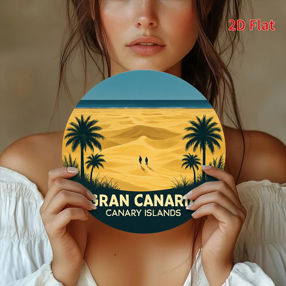 2D Flat Gran Canaria Canary Islands Pattern Metal Sign Round Decorative Painting, Size (7.87 Inches X 7.87 Inches / 20 Cm * 20 C