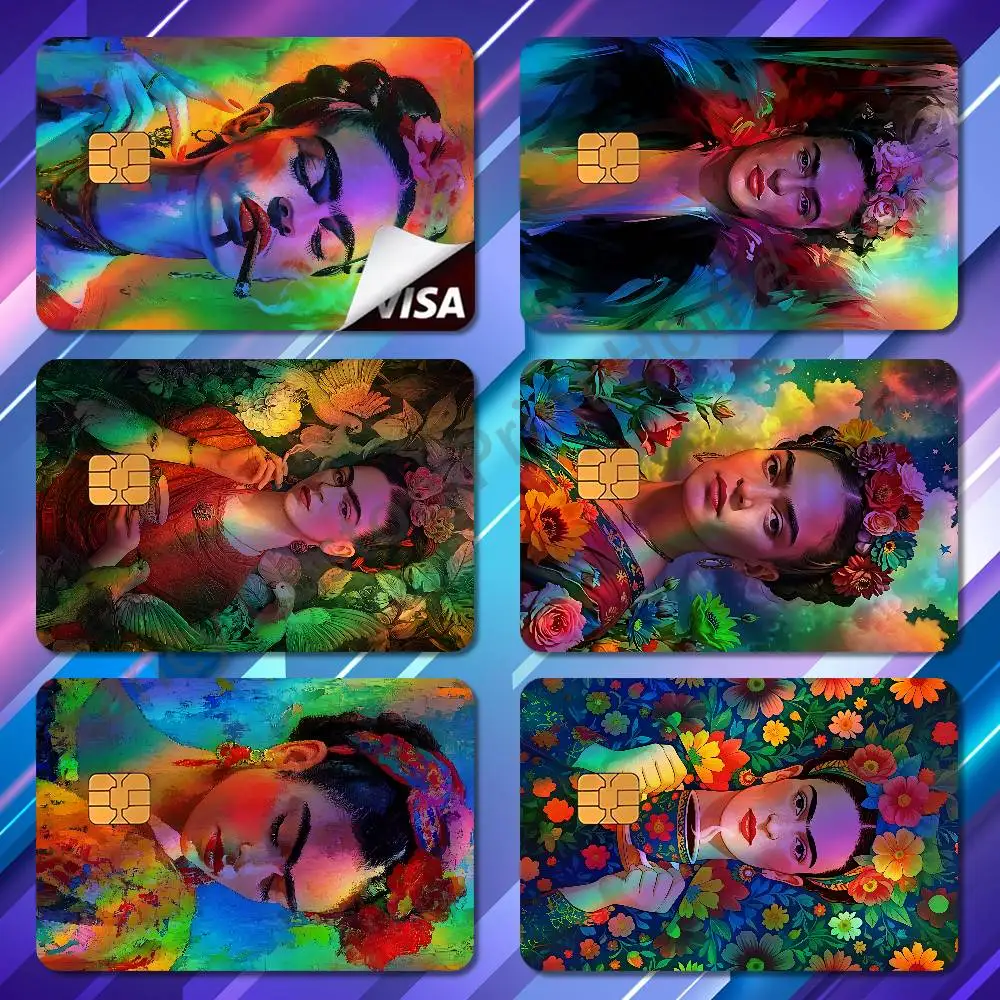 Наклейка-пленка для банковских карт и ID-карт F-FridaS-S Art K-KahloES, радужная, лазерная, защитная