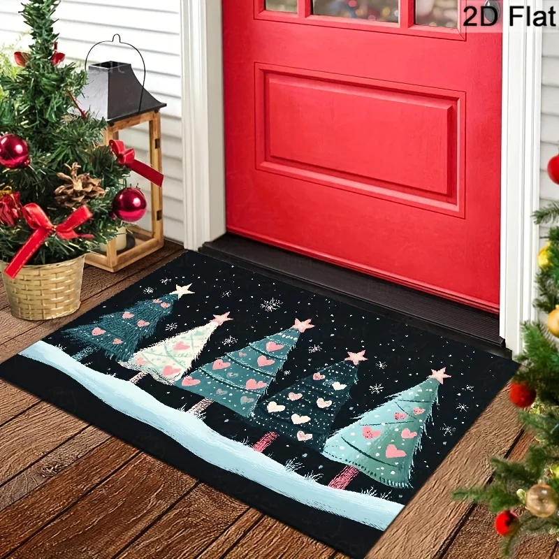 Festive Minimalist Tree Motif Floor Rug Decorative Non Slip Door Mat Versatile Accent For Gym Dance Studio Lounge
