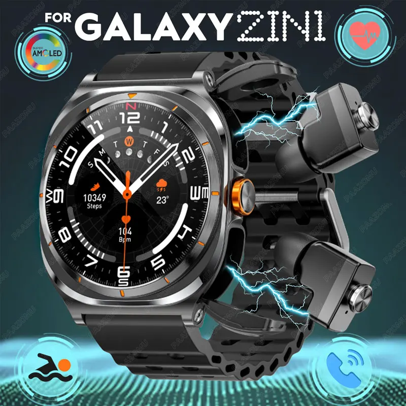 

2025 New For Samsung Galaxy 2 in 1 Smart Watch Wireless Headset Bluetooth Call Outdoor Sport Music Smartwatch For Android iOS