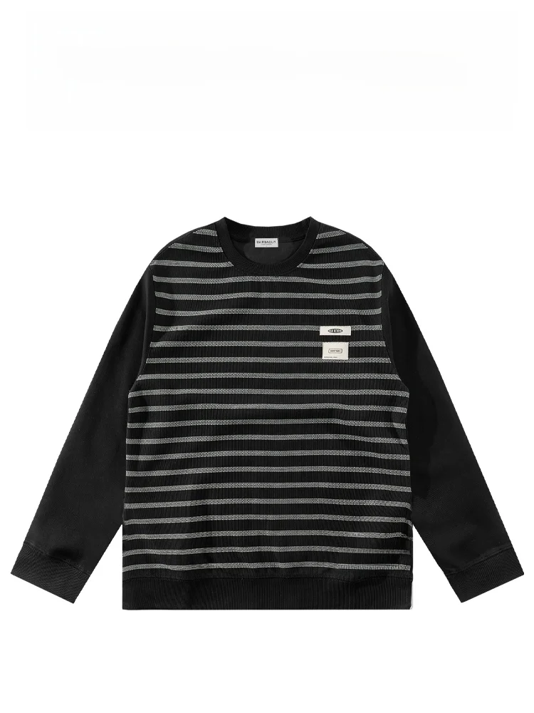 

BAIRBAOLIY American Classic Stripes Long Sve round Ne Men's Sweatirt Faionable Label Trendy Casual Streetwear