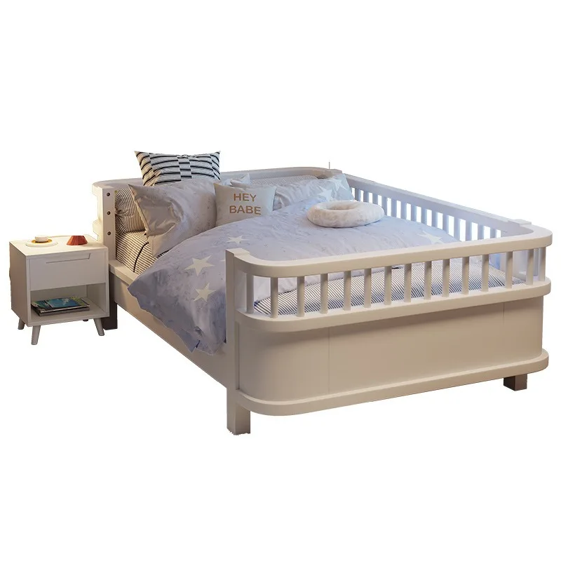 Solid wood bed with guardrail bed, girl princess splicing bed