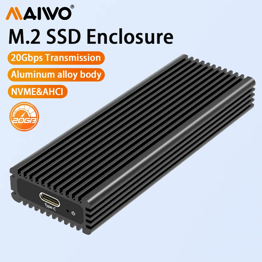 

MAIWO M2 SSD Case M.2 NVMe SSD Enclosure Adapter 20Gbps Tool-Free USBC 3.2 Gen2x2 PCIe SSD Solid State Drive Aluminum Alloy Box