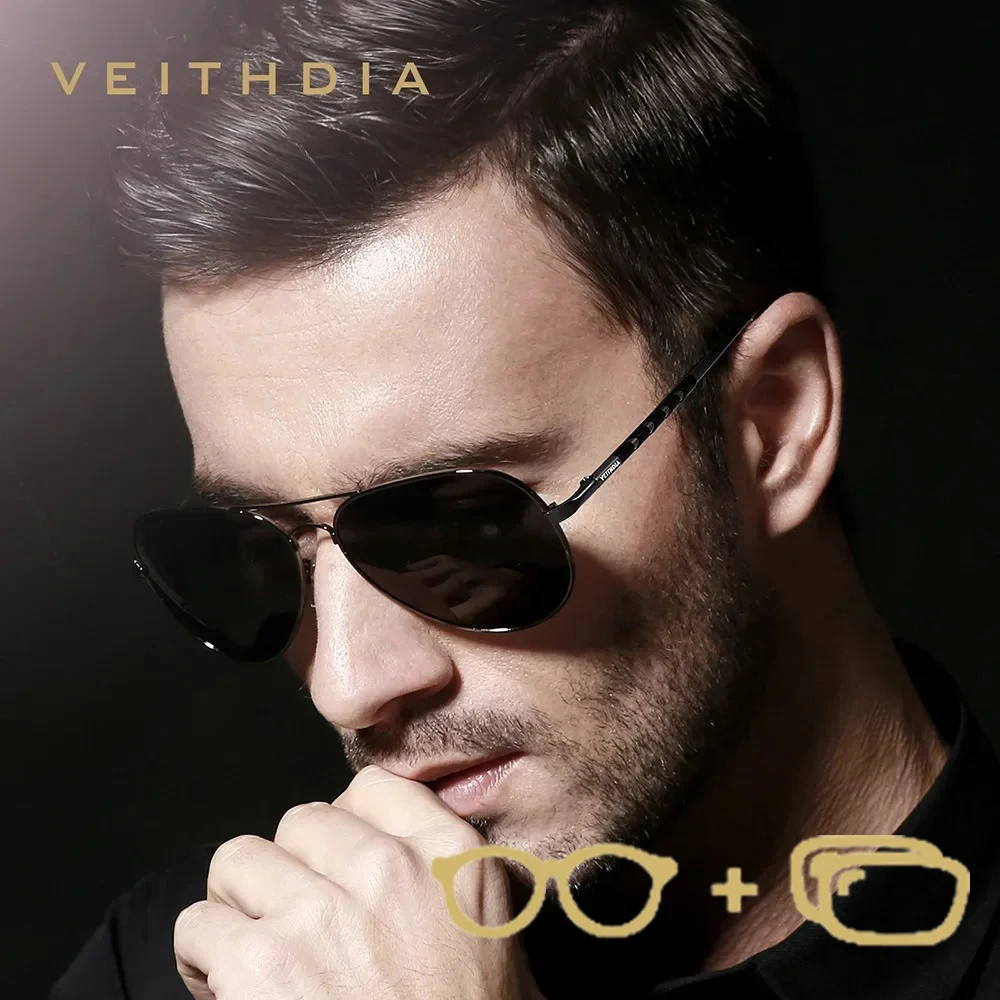 VEITHDIA New Brand Customize Prescription Pilot Sunglasses Polarized UV400 Mirror Reflective Coating Lens Unisex Eyewear VPX2839