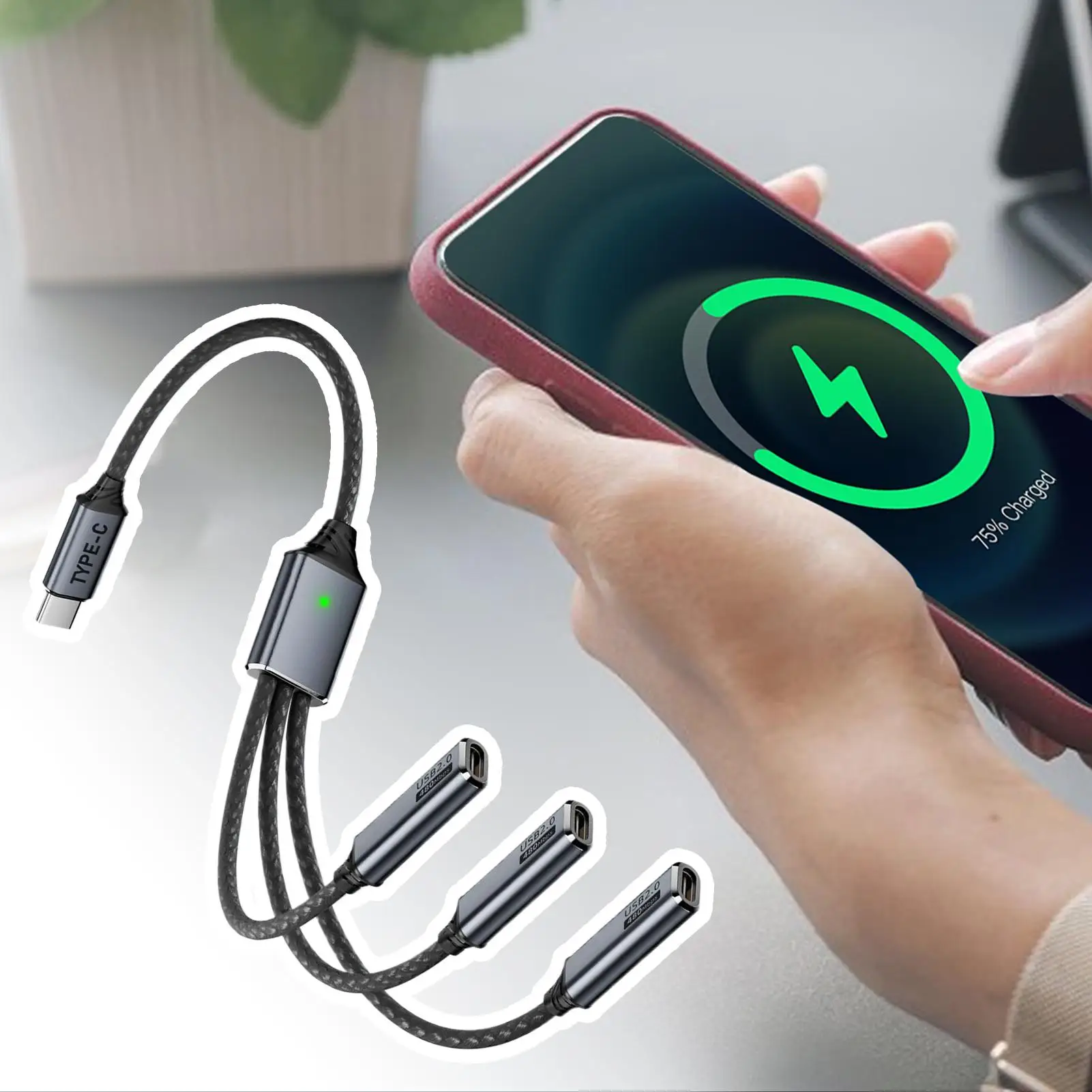 كابل شحن USB متعدد USB/Type-C سلك شاحن متعدد لوازم السيارات للأجهزة رحلة شاحنة العمل المغامرة الداخلية