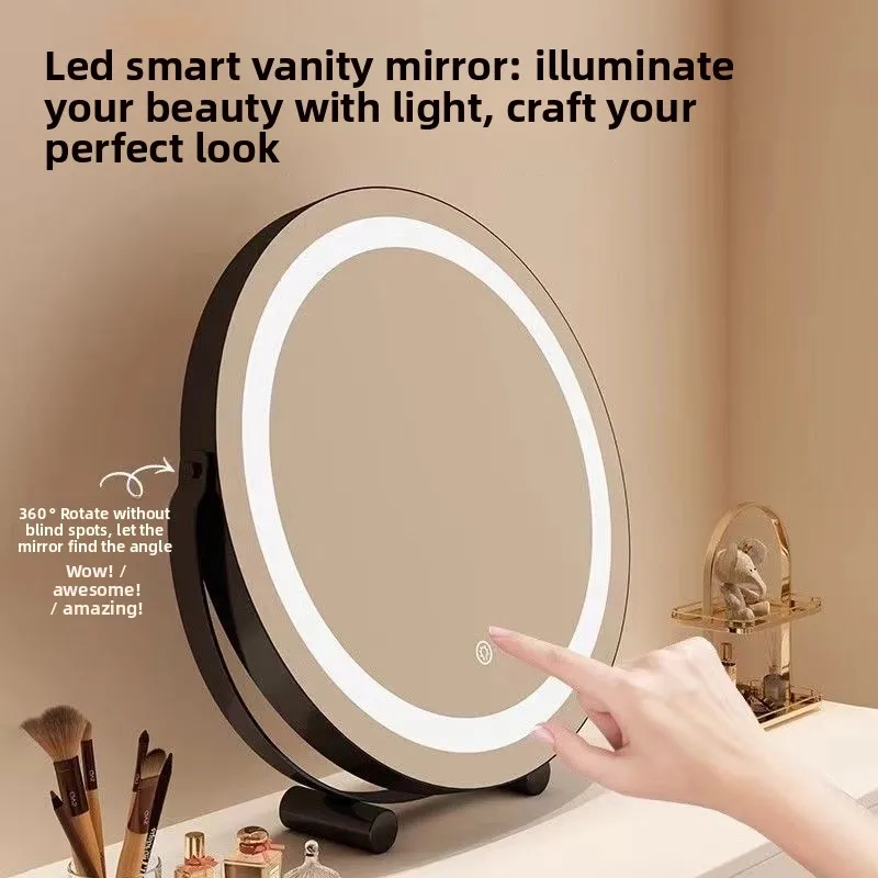 Lustro do makijażu na biurko 15,5 cala, obrotowe, z oświetleniem LED, idealne do akademika, popularne w sieci, inteligentne lustro do sypialni, toaletka z oświetleniem.