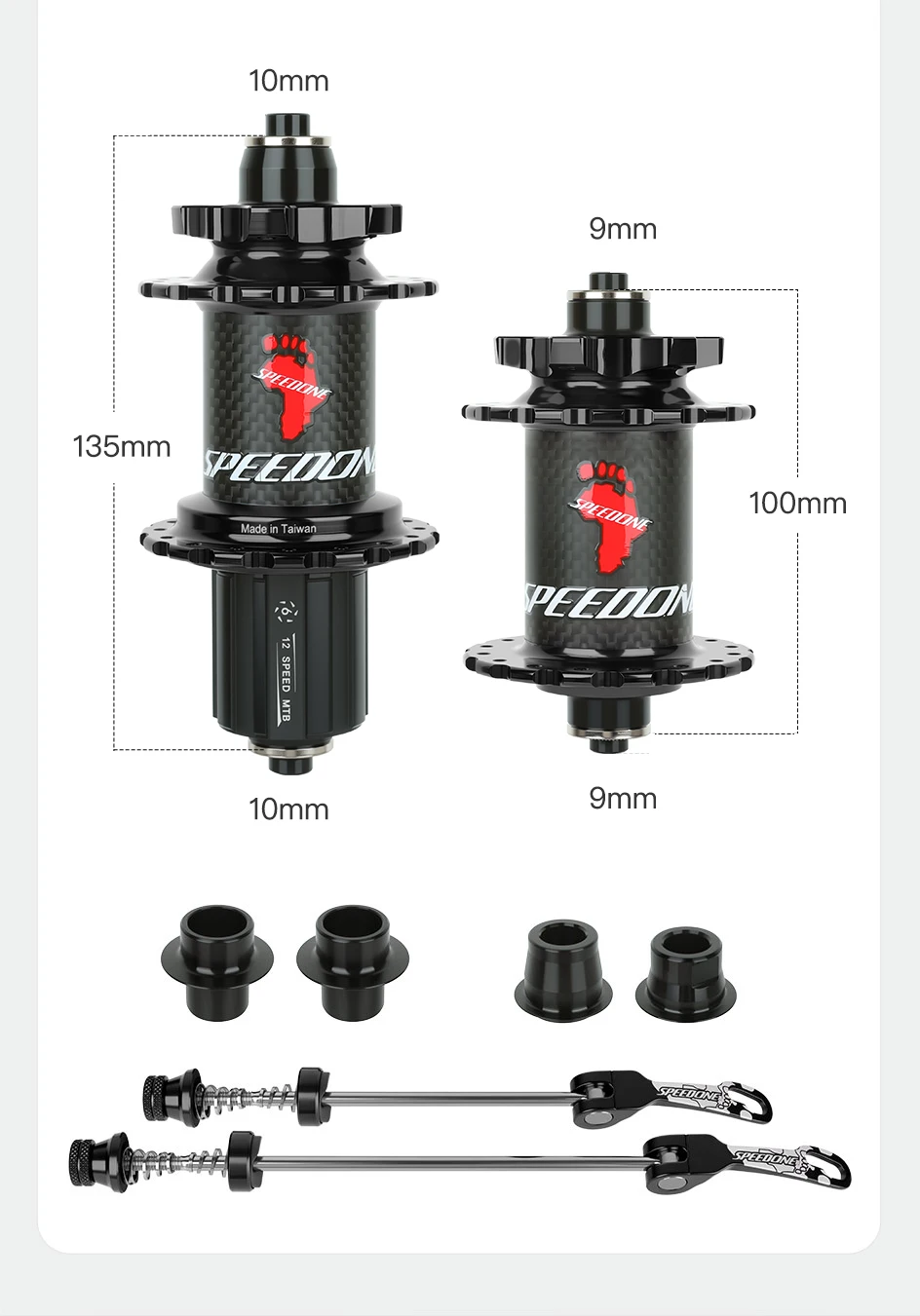 SPEEDONE Pilot Carbonfaser-Mountainbike-Nabensatz, leichtgewichtige MTB-Naben mit gedichteten Lagern, QR/TA Fahrradteile, Vorder- und Hinterräder-Naben – Detail 5