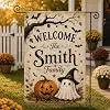 Personalized Halloween Garden Flag, Custom Family Name Ghost & Pumpkin Yard Sign, Spooky Fall Outdoor Decor, Halloween P jjp