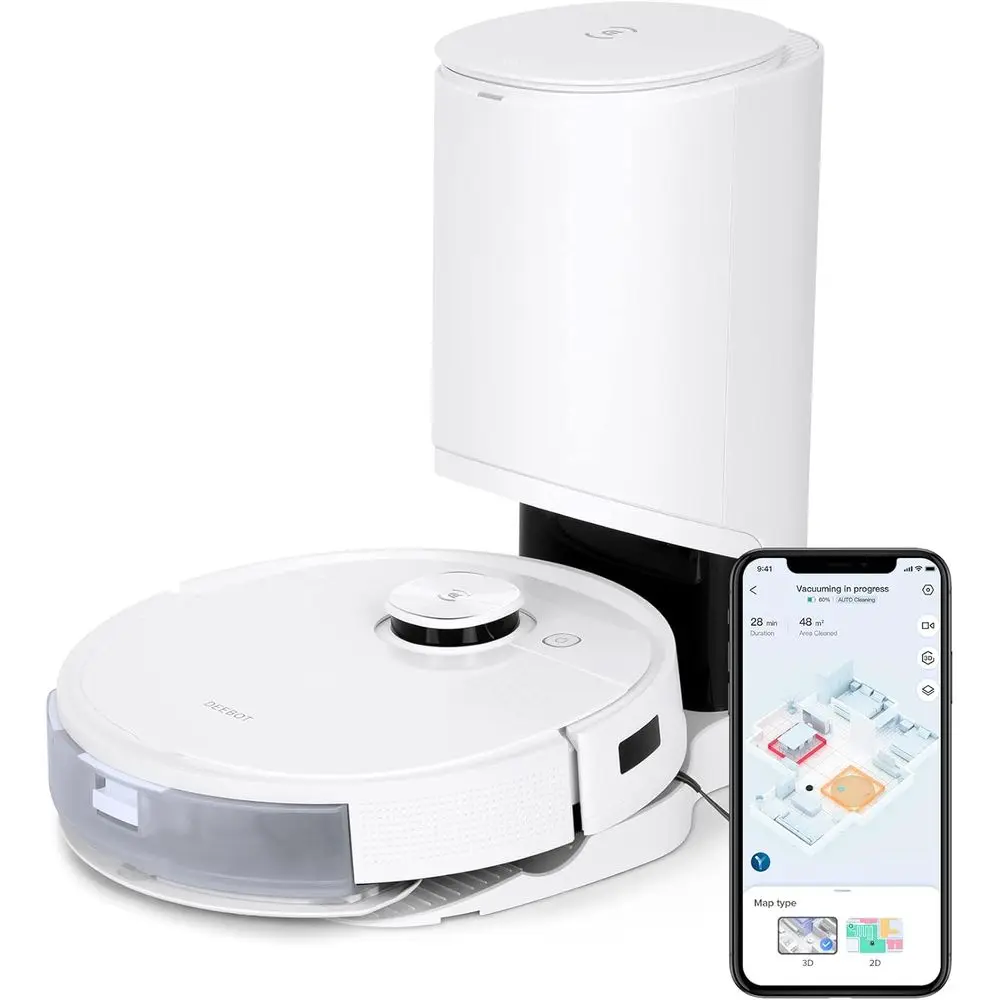 DEEBOT T9+ Robot Vacuum and Mop Combo with Auto-Empty Station, Precision Laser Mapping, 3D Maps, Oscillating Mopping, 3000Pa Suc