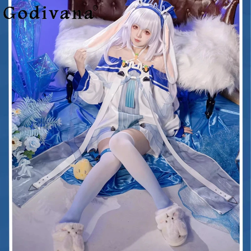 مجموعة فستان تنكري للفتيات لعبة الرسوم المتحركة الأصلية ملابس فستان COS للسيدات أزياء أغطية الرأس على شكل أرنب عالي الشارع