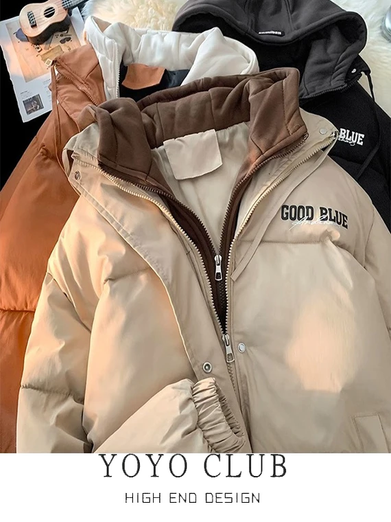 

Loose Women's down Cotton Jaet Thiened Winter Coat Brand Bule Large Size Fake Two-Piece Bread Outerwear