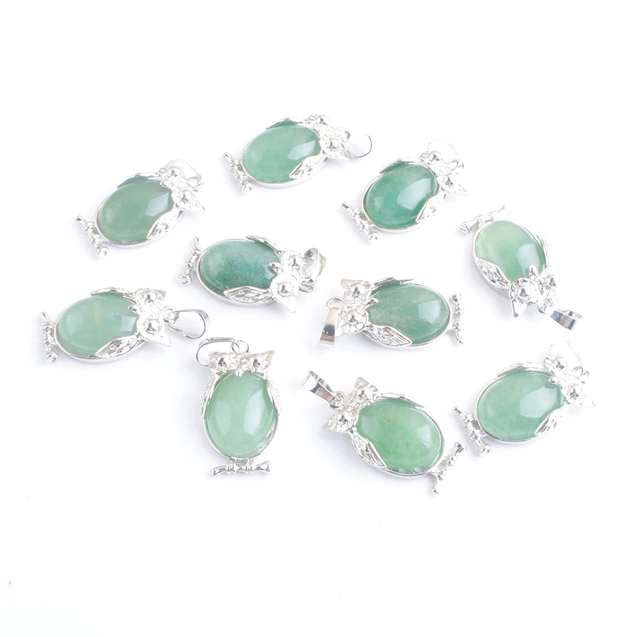 

Green Natural Aventurine Stone Owl Animal Shaped Dangle Pendants Reiki Lucky Cute Charm Jewelry For Women Man Gift 10Pcs AN4676