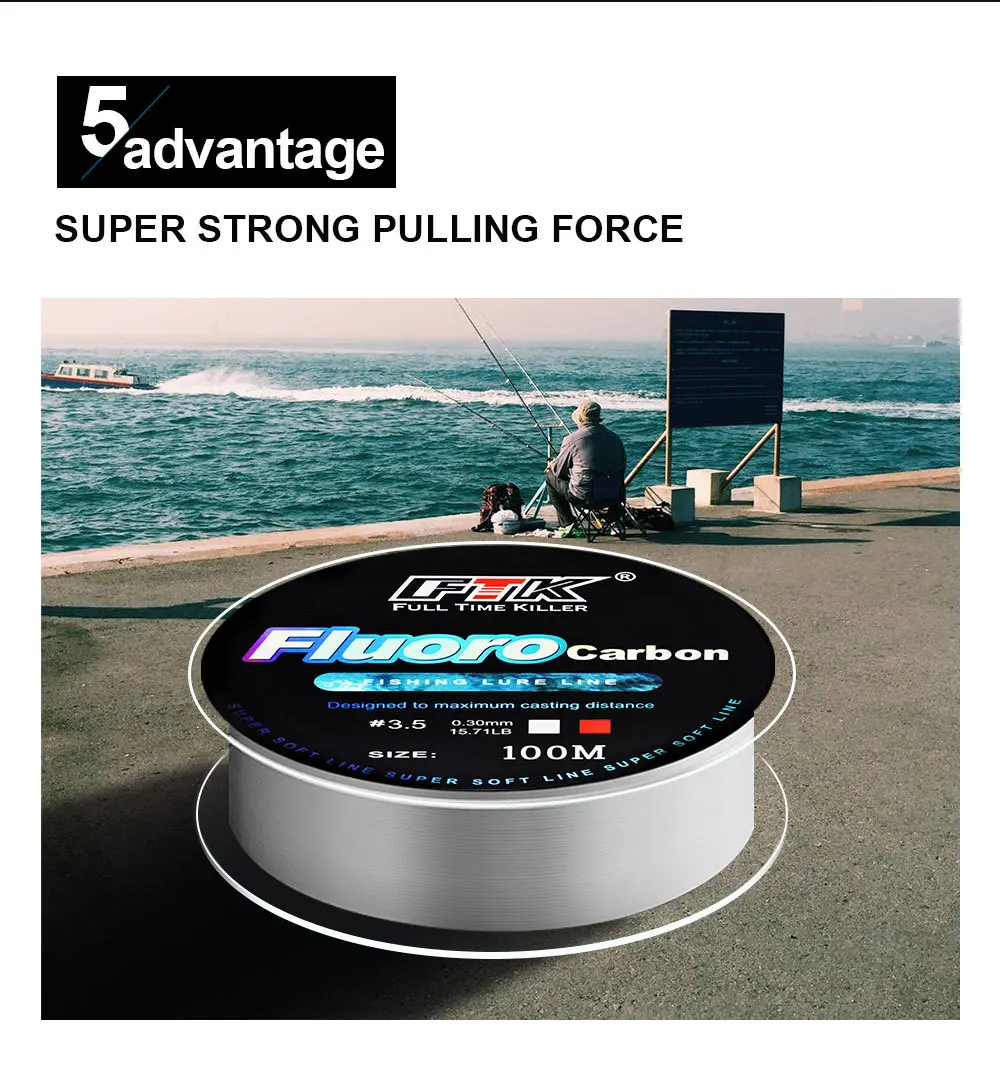Fluorcarbon-beschichtete Angelschnur 100-500M, Monofilament-Nylonschnur 0,8-8,0 # Superstark für Karpfen und Barsch – Detail 9
