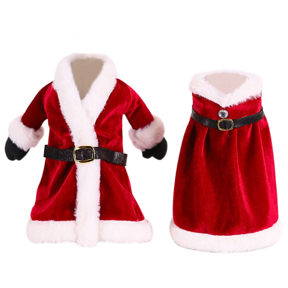 2 PCS Christmas Bottle Decoration Adornment Bag Suit Cloth Travel Cover Dress