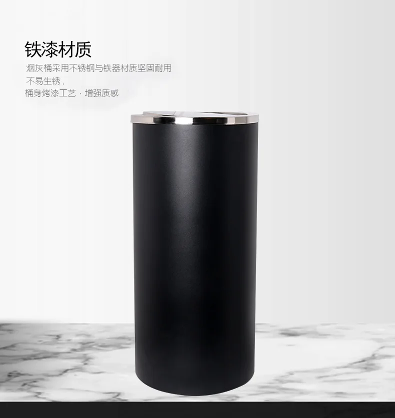 

Stainless steel Hong Kong-style swing cover large trash can, shopping mall station public space fruit leather box, metal trash c