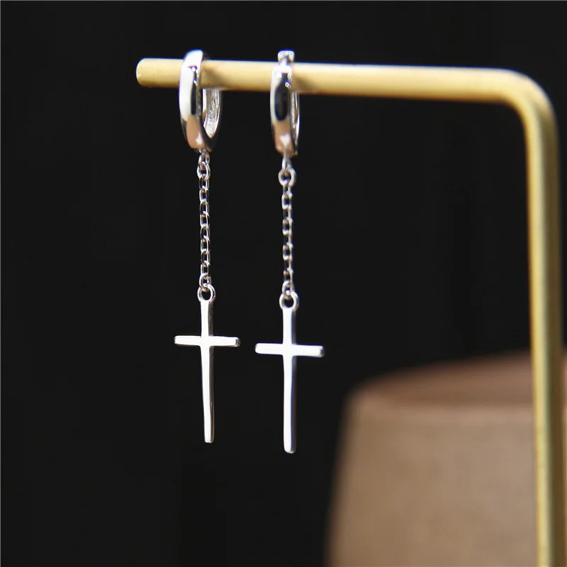 

Uglyless Long Chains Tassels Hoop Earrings for Women Christian Cross Dangle Earrings 925 Sterling Silver Hoops Religious Jewelry