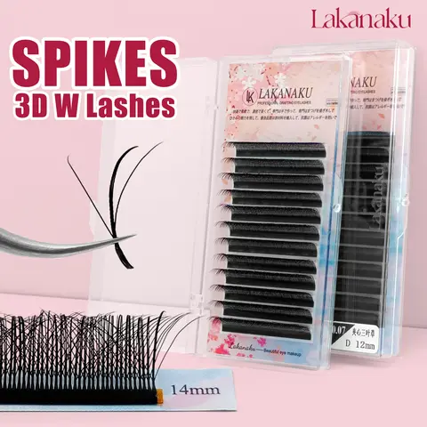 LAKANAKU Cilios Spikes 3D W Technological Fibers Pestañas Eyelash Premium Clover W Shape Volume Lashes Extensions De Cils