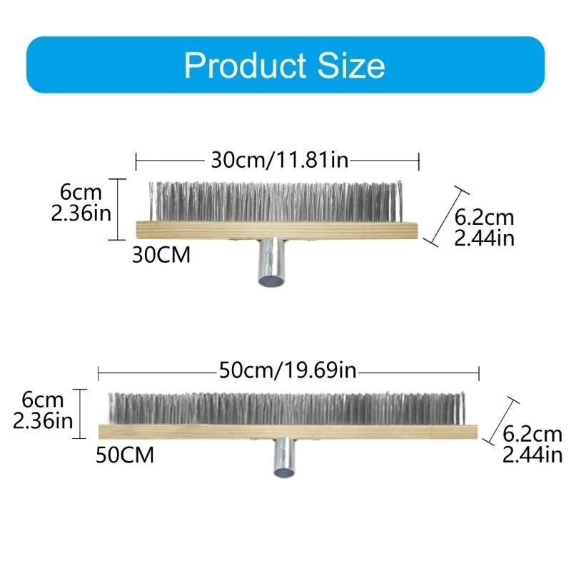 E15D Multipurpose Steel Wire Deck Brush Head 30cm 50cm Heavy Duty Metallic Wire Brush for Patios Grime and Garage Floor Stain