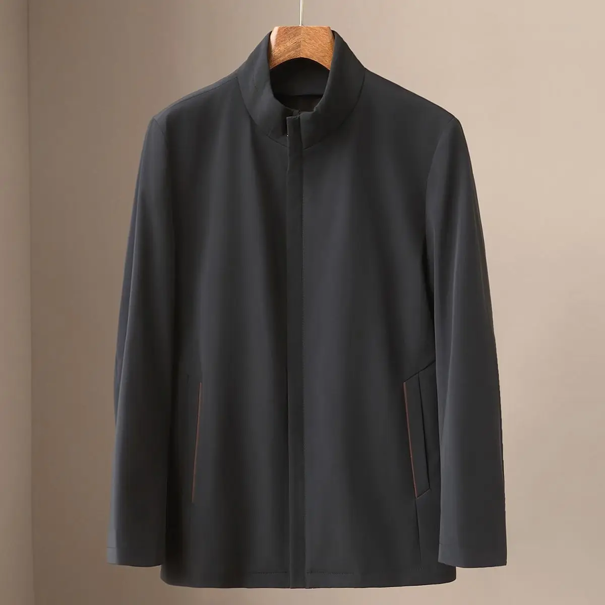 

Spring New Men's Casual Stand Up Collar Jacket Business Solid Coat