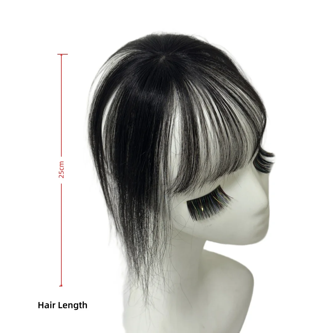 360 °   Abdeckung von natürlichen schwarzen Echthaar-Pony-Clips in Haarteilen für Frauen, falscher natürlicher Pony mit dünner werdenden Haarverlängerungen