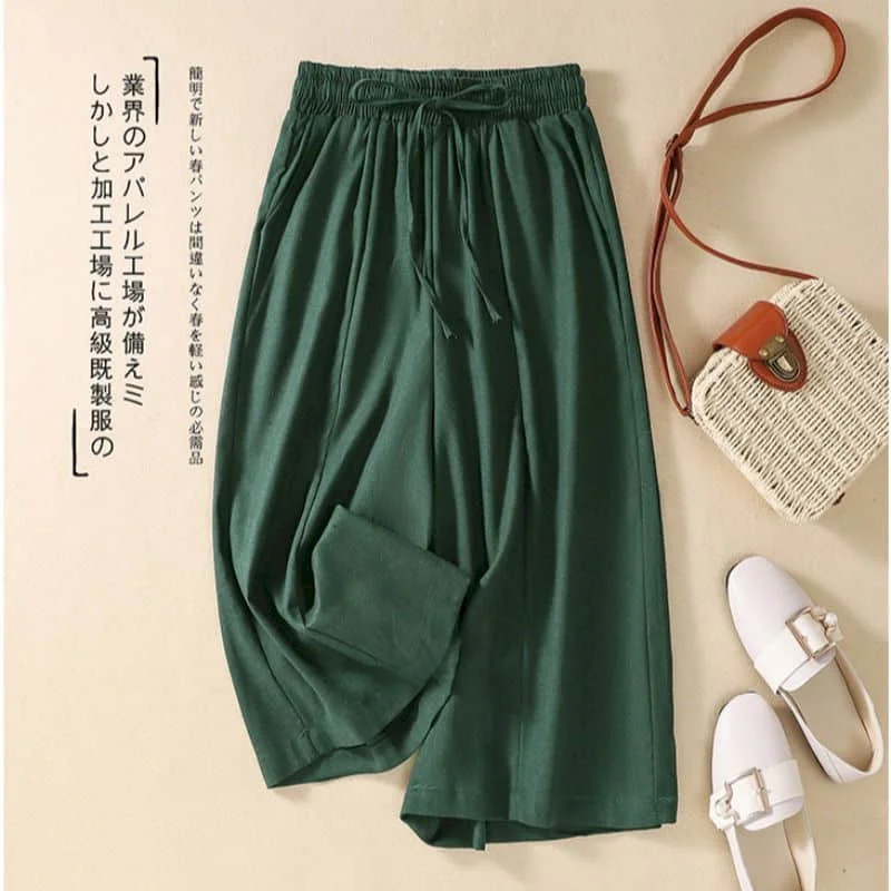 Straight Pants Solid Lace-up Elastic Waist Cropped Baggy Trousers Casual Korean Style Wide Leg Pants Streetwear Women Clothing