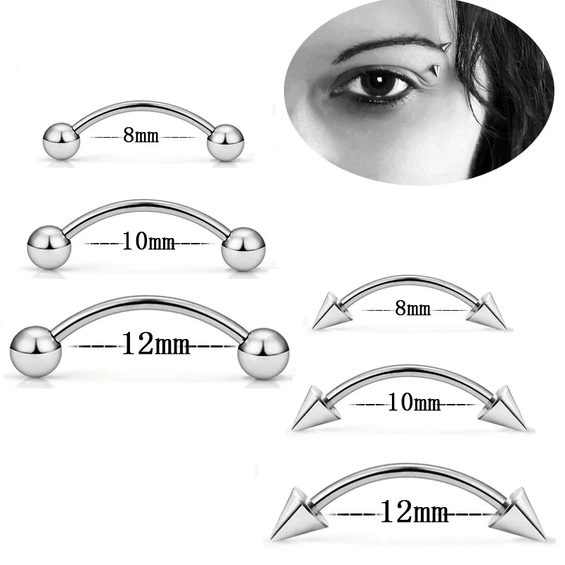 1Pair Eyebrow Piercing Banana Shape Lip Ring Stainless Steel Curved Barbell Stud Helix Navel Cartilage Earring Body Jewelry 16G