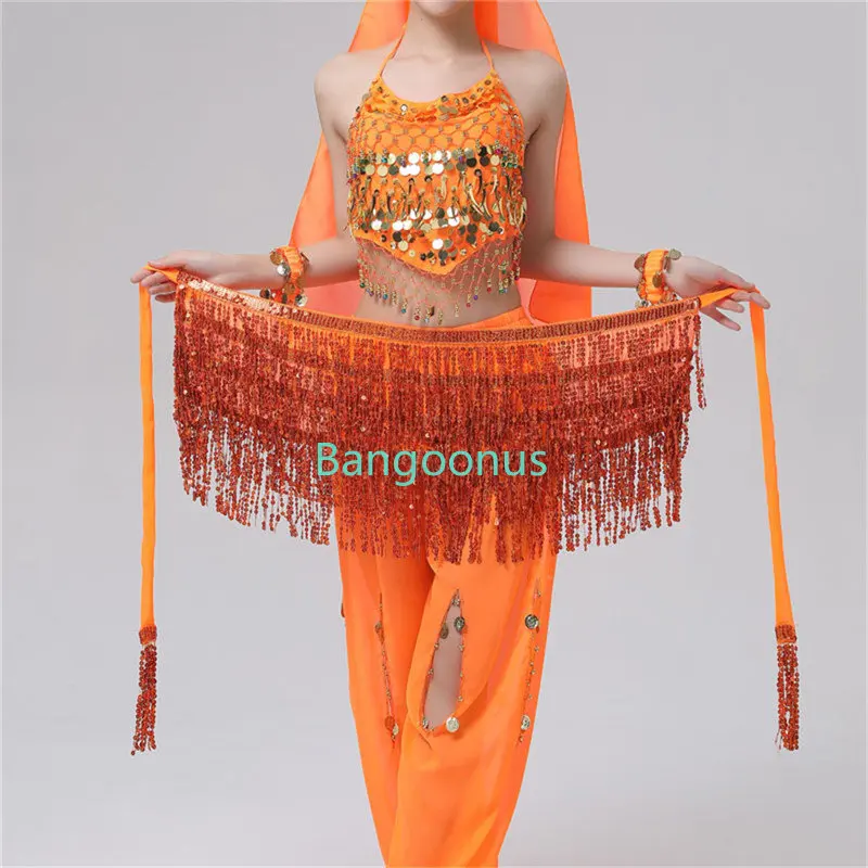 ราคาถูกประกาย Belly Dance สะโพกผ้าพันคอผ้าคลุมไหล่เลื่อม Fringe เอว Chain Belt Golden Royal Blue สีชมพูสีม่วง