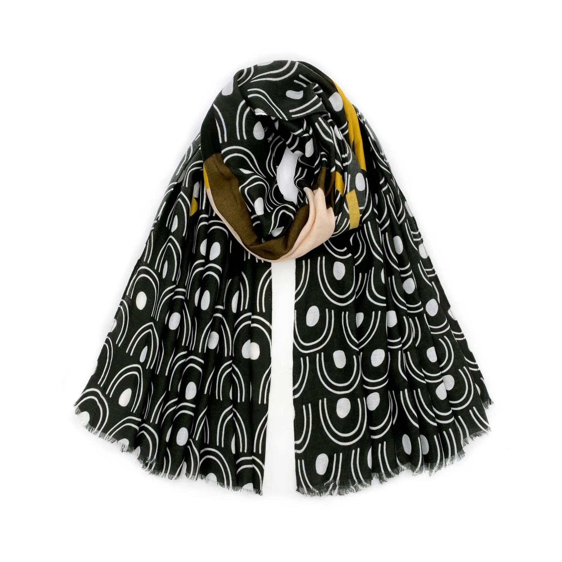 

2022 New Casual Ethnic Multi Tassel Printed Scarf Anti Snoring Shawl Women's Cotton Viscose Black Long Scarf Women