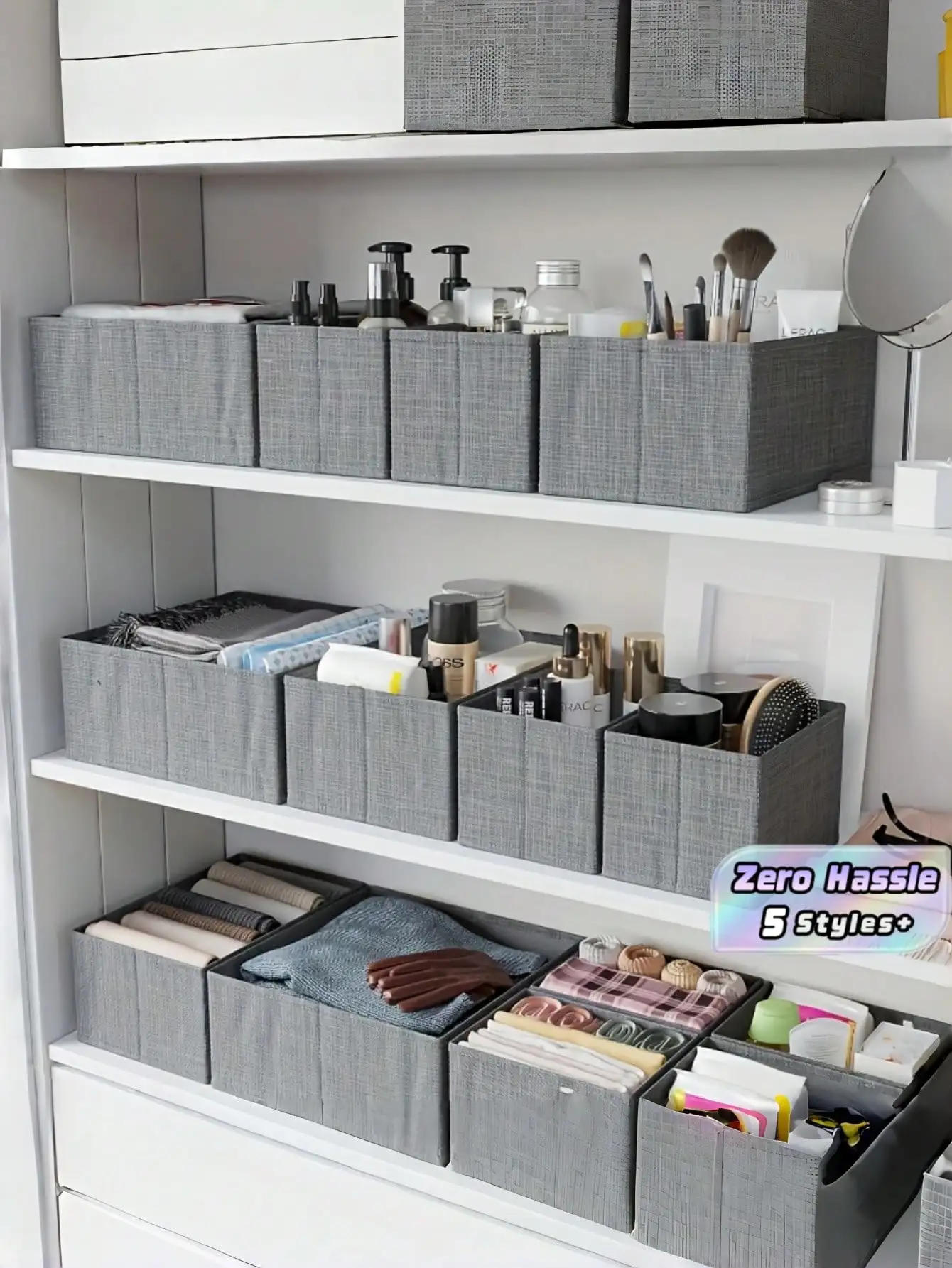6Pcs Washable Non-Woven Drawer Organizers, Space Saving Cloth Storage Bins For Closet & Vanity, Durable Multi-Color Clothes Dividers