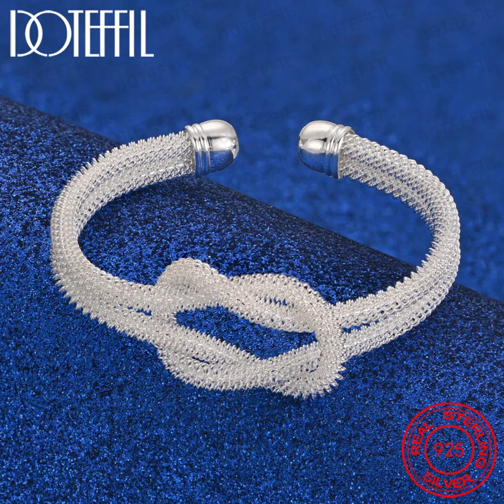 925 Sterling Silver Interwoven Web Bangle Bracelet For Woman Man Wedding Engagement Fashion Charm Party Jewelry