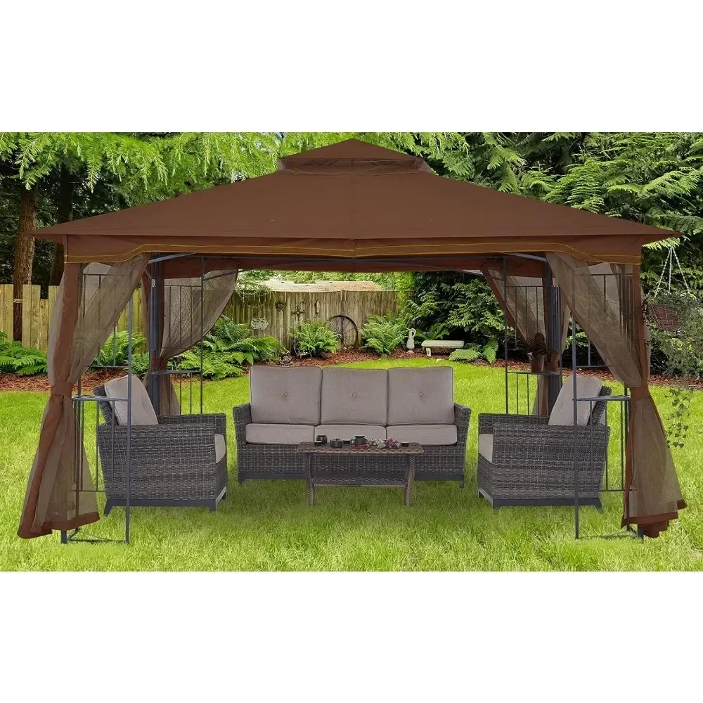 

Patio Outdoor Gazebo with Netting Screen Walls and Corner Shelf Design (11x13), Outdoor Canopy, Sunshade Tent