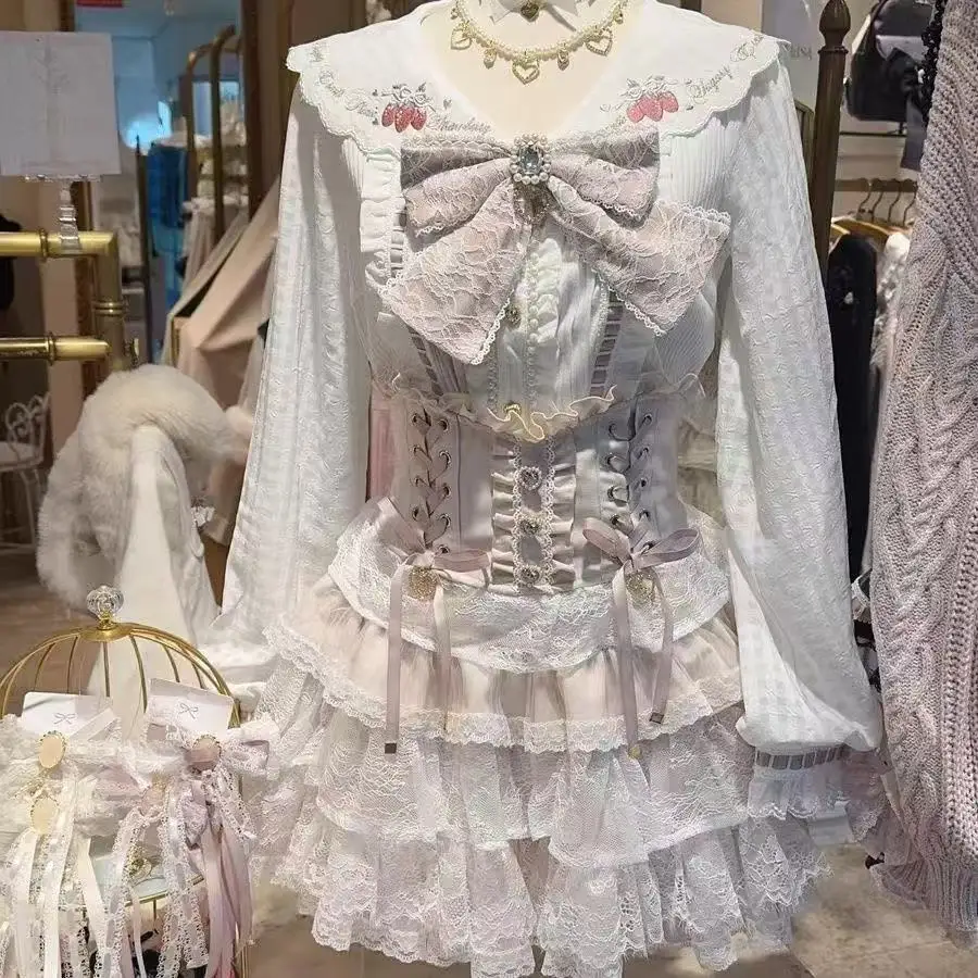 Cute Japan Sweet Lolita Style Mini Skirt Women Elegant Lace Bandage Party Cake… - Image 2