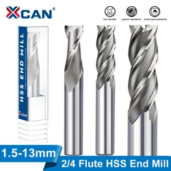 XCAN End Mill High Speed Steel M2 Milling Cutter 2/4 Flutes Straight Shank CNC Router Bit for Wood Aluminum Steel 1.5-13mm