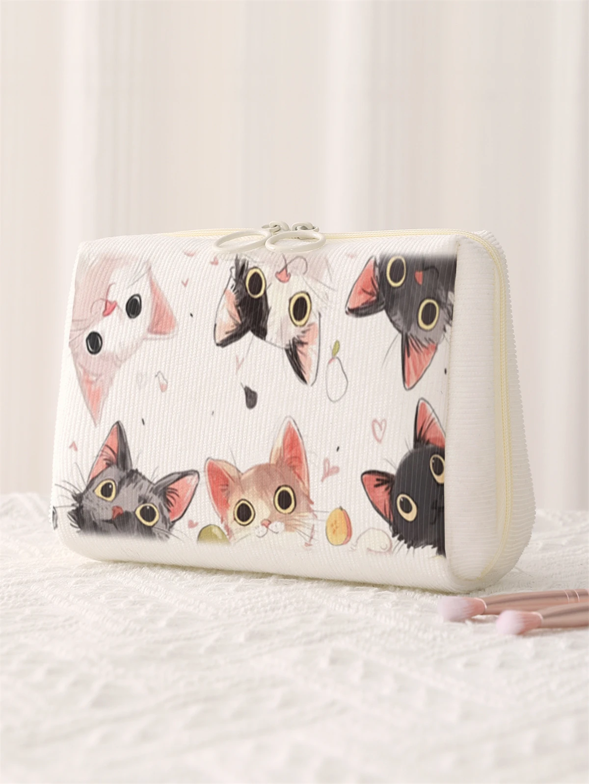 

1pc， Cute cat pattern makeup bag, portable makeup storage bag, multifunctional storage bag, lightweight travel bag
