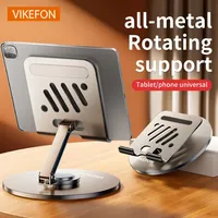 VIKEFON Foldable Tablet Desk Mobile Phone Holder Stand 360° Rotation Adjustable Metal Desktop Mount For iPhone 15 iPad Samsung